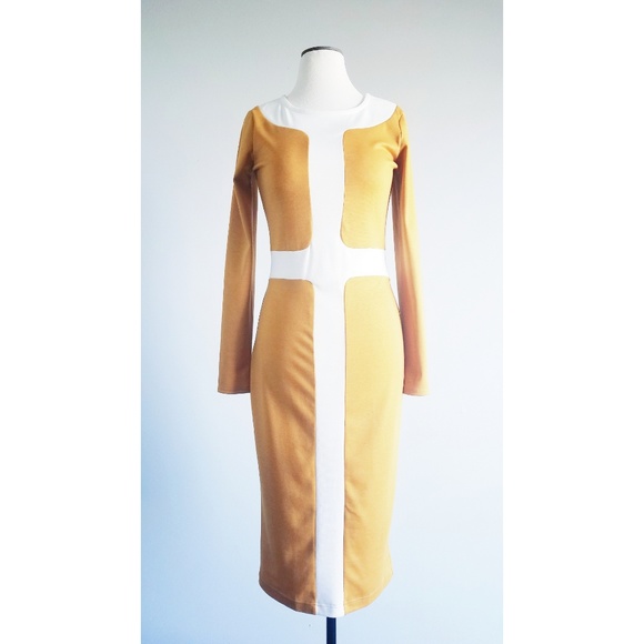 Shabby Apple Dresses & Skirts - Shabby Apple Long Sleeve Mustard London Midi Dress